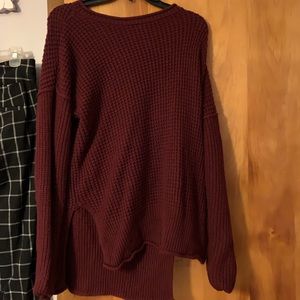 Burgundy waffle knit knitted Sweater